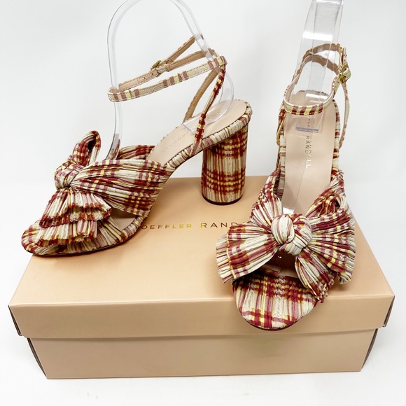 Loeffler Randall Camellia Bow Heel In Cranberry Plaid US 8 - Picture 2 of 15